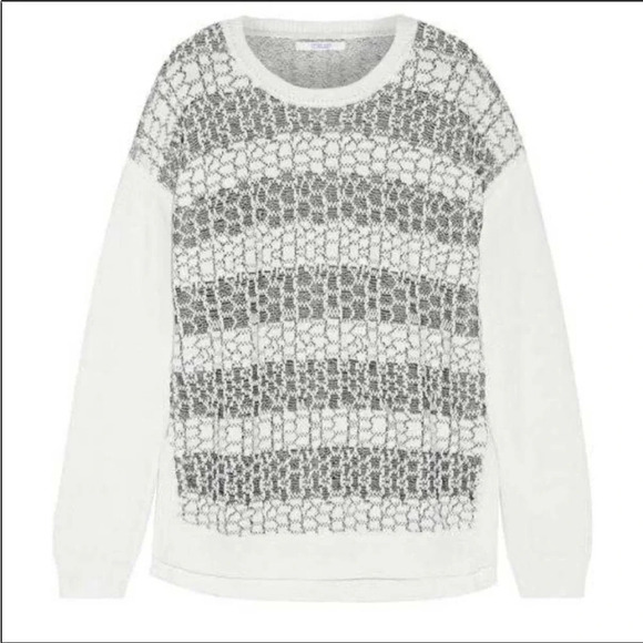 DEREK LAM 10 CROSBY Sweater Long Sleeve Gray White Striped Honeycomb Size S - Picture 10 of 11